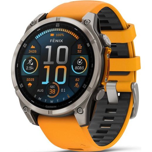 GARMIN FENIX® 8 – 47 MM, AMOLED SAPPHIRE, TITANIUM S ORANGE/GRAPHITE SILIKONOVÝM ŘEMÍNKEM 010-02904-11 - FENIX 8 47MM - ZNAČKY
