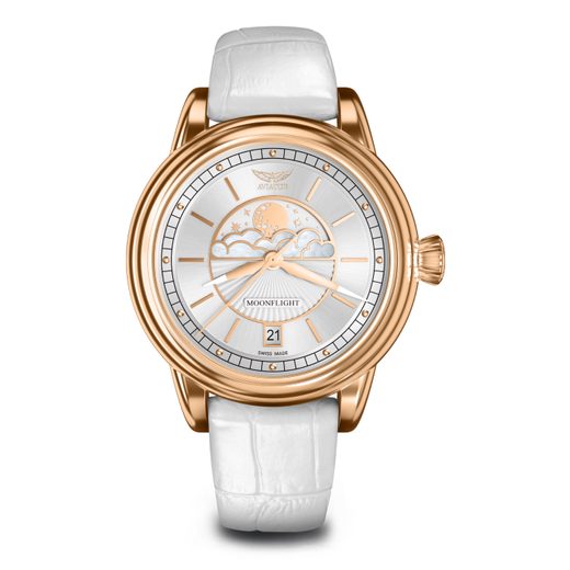 WHITE LEATHER STRAP AVIATOR FOR DOUGLAS MOONFLIGHT V.1.33.2.251.4 - GOLD BUCKLE - STRAPS - ACCESSORIES