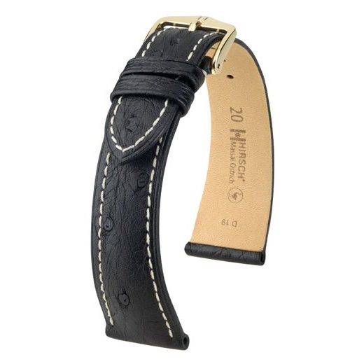 ŘEMÍNEK HIRSCH MASSAI OSTRICH 1 - ČERNÝ, KONTRAST - STRAPS - ACCESSORIES