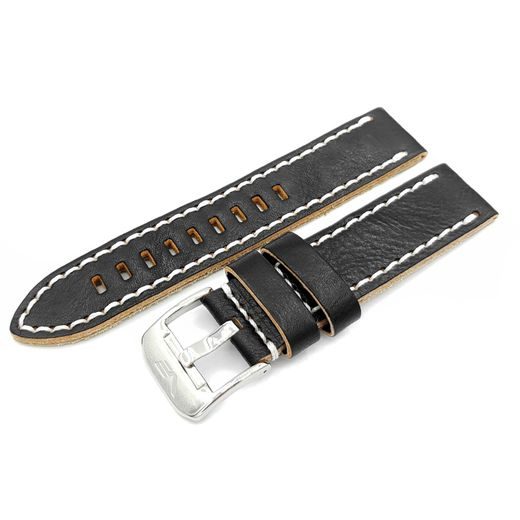 LEATHER STRAP VOSTOK EUROPE FOR ALMAZ NH35A-320A258 - WHITE STITCHING / SHINY BUCKLE - STRAPS - ACCESSORIES