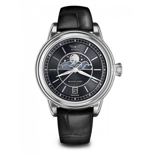 BLACK LEATHER STRAP AVIATOR FOR DOUGLAS MOONFLIGHT V.1.33.0.252.4 - GLOSSY BUCKLE - STRAPS - ACCESSORIES