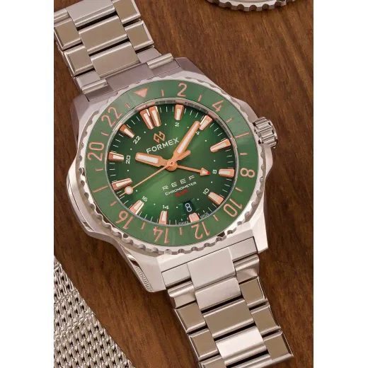 FORMEX REEF GMT AUTOMATIC CHRONOMETER GREEN DIAL WITH ROSE GOLD - REEF - ZNAČKY