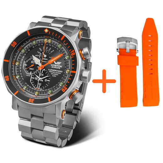 VOSTOK EUROPE LUNOCHOD-2 MULTIFUNCIONAL LINE YM86-620A506 (+ ORANŽOVÝ GUMOVÝ ŘEMÍNEK) - LUNOCHOD-2 - ZNAČKY