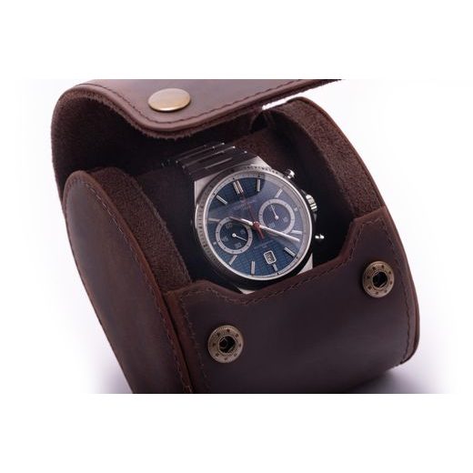 KOŽENÉ CESTOVNÍ POUZDRO HELVETI (PRO 1 HODINKY - TMAVĚ HNĚDÉ) - BOXY NA HODINKY - OSTATNÍ