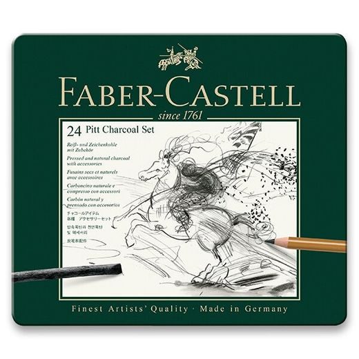 SADA UMĚLECKÝCH UHLŮ FABER-CASTELL PITT MONOCHROME CHARCOAL V PLECHOVÉ KRABIČCE - 24 KS 0042/1129780 - PŘÍSLUŠENSTVÍ - OSTATNÍ