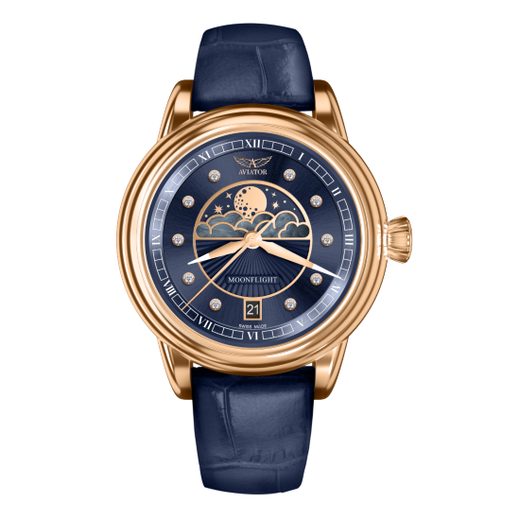DARK BLUE LEATHER STRAP AVIATOR FOR DOUGLAS MOONFLIGHT V.1.33.2.256.4 - GOLD BUCKLE - STRAPS - ACCESSORIES