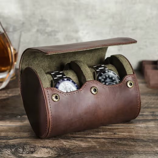 KOŽENÉ CESTOVNÍ POUZDRO HELVETI (PRO 2 HODINKY - TMAVĚ HNĚDÉ) - BOXY NA HODINKY - OSTATNÍ