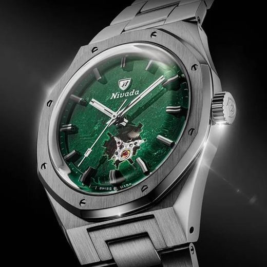 NIVADA GRENCHEN F77 TITANIUM GREEN AVENTURINE OPEN HEART MK2 - 38MM - F77 - ZNAČKY