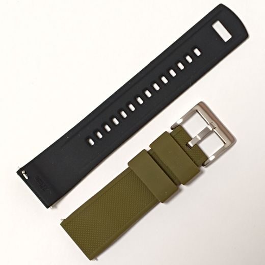 SILICONE STRAP, OLIVE/BLACK WITH SILVER BUCKLE - STRAPS - ACCESSORIES