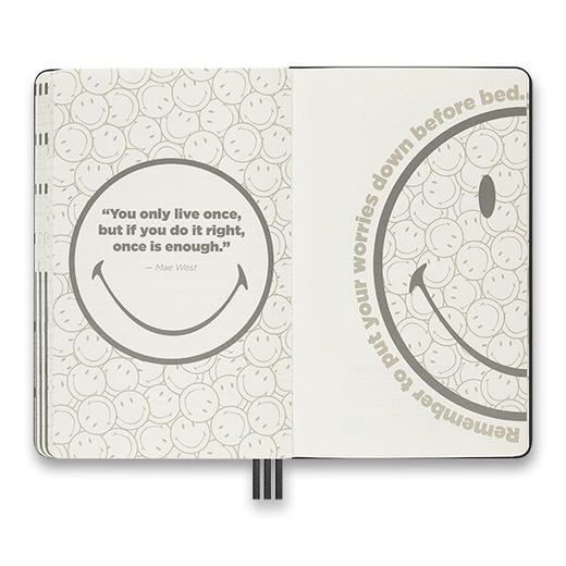 DIÁŘ MOLESKINE 2023 SMILEY ČERNÝ - TVRDÉ DESKY - L, ČÁSTEČNĚ LINKOVANÝ 1206/5787001 - DIÁŘE A ZÁPISNÍKY - OSTATNÍ