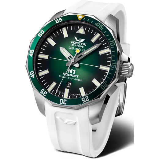 VOSTOK EUROPE N-1 ROCKET AUTOMATIC LINE NH35-225A710 - BÍLÝ GUMOVÝ ŘEMÍNEK - ROCKET N-1 - ZNAČKY