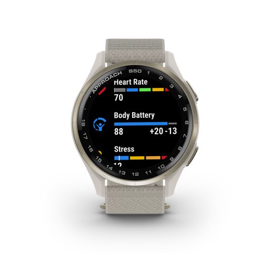 GARMIN APPROACH® S50 CREAM GOLD, NYLONOVÝ ŘEMÍNEK IVORY COMFORTFIT 010-03010-01 - APPROACH - ZNAČKY