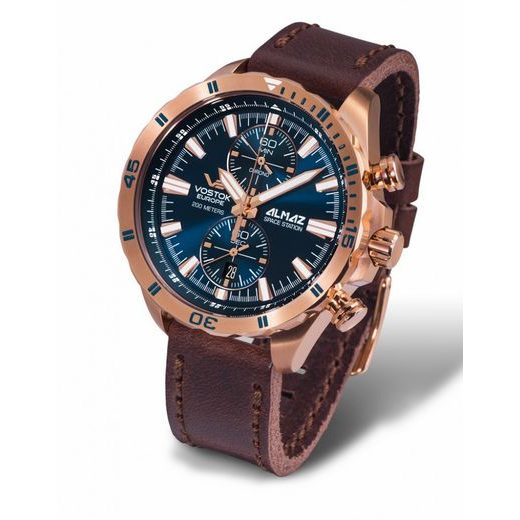 KOŽENÝ ŘEMÍNEK VOSTOK EUROPE PRO ALMAZ 6S11-320B262 - HNĚDÝ/ROSE GOLD SPONA - ŘEMÍNKY - OSTATNÍ