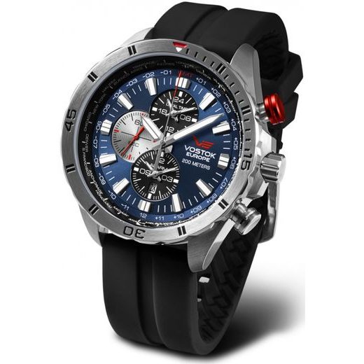 VOSTOK EUROPE ALMAZ MULTIFUNCTIONAL LINE YM26-320A652 - ČERNÝ GUMOVÝ ŘEMÍNEK - ALMAZ SPACE STATION - ZNAČKY