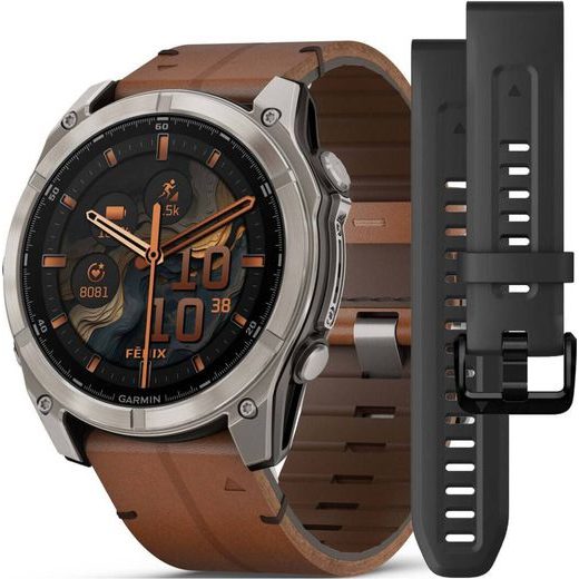 GARMIN FENIX® 8 – 51 MM, AMOLED SAPPHIRE, TITANIUM / BROWN LEATHER BAND 010-02905-40 - FENIX 8 51MM - MĂRCI
