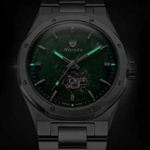NIVADA GRENCHEN F77 TITANIUM GREEN AVENTURINE OPEN HEART MK2 - 38MM - F77 - ZNAČKY