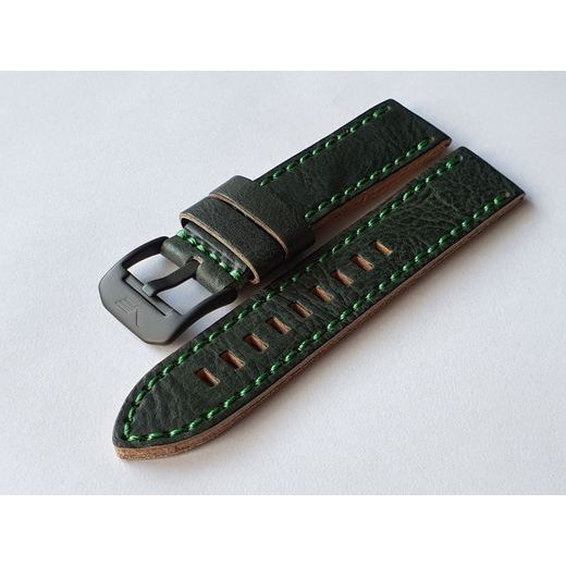 VOSTOK EUROPE LEATHER STRAP FOR ALMAZ 6S11-320C261 - GREEN/BLACK BUCKLE - STRAPS - ACCESSORIES