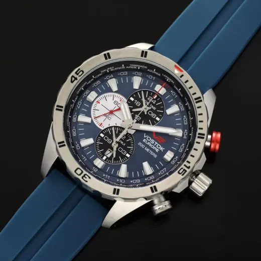 VOSTOK EUROPE ALMAZ MULTIFUNCTIONAL LINE YM26-320A652 - MODRÝ GUMOVÝ ŘEMÍNEK - ALMAZ SPACE STATION - ZNAČKY