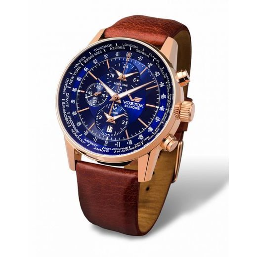 KOŽENÝ ŘEMÍNEK VOSTOK EUROPE PRO GAZ 14 LIMOUSINE YM26/56090256 - 22MM/HNĚDÝ/ZLATÁ SPONA - ŘEMÍNKY - OSTATNÍ