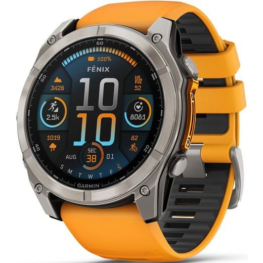 GARMIN FENIX® 8 – 51 MM, AMOLED SAPPHIRE, TITANIUM S ORANGE/GRAPHITE SILIKONOVÝM ŘEMÍNKEM 010-02905-11 - FENIX 8 51MM - ZNAČKY
