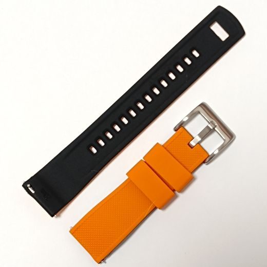 SILICONE STRAP, ORANGE/BLACK WITH SILVER BUCKLE - STRAPS - ACCESSORIES