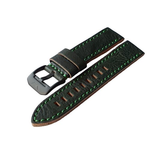 VOSTOK EUROPE LEATHER STRAP FOR ALMAZ 6S11-320C261 - GREEN/BLACK BUCKLE - STRAPS - ACCESSORIES