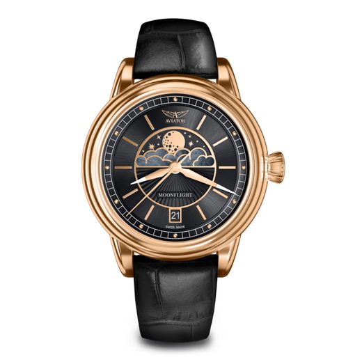 BLACK LEATHER STRAP AVIATOR FOR DOUGLAS MOONFLIGHT V.1.33.2.253.4 - GOLD BUCKLE - STRAPS - ACCESSORIES