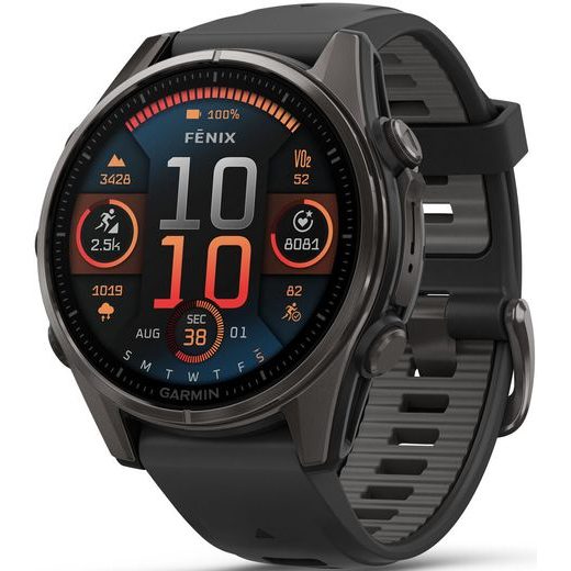 GARMIN FENIX® 8 – 43 MM, AMOLED SAPPHIRE, CARBON GREY DLC TITANIUM, BLACK / PEBBLE GREY SE SILIKONOVÝM ŘEMÍNKEM 010-02903-21 - FENIX 8 43MM - ZNAČKY