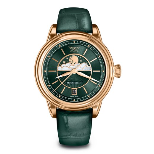 EMERALD GREEN LEATHER STRAP AVIATOR FOR DOUGLAS MOONFLIGHT V.1.33.2.263.4 - GOLD BUCKLE - STRAPS - ACCESSORIES