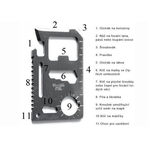 MULTIFUNKČNÍ KARTA 11V1 - NOŽE A NÁSTROJE - OSTATNÍ