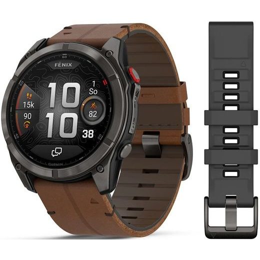 GARMIN FĒNIX® 8 PRO – 51 MM, AMOLED SAPPHIRE, CARBON GREY DLC TITANIUM S CHESTNUT KOŽENÝM ŘEMÍNKEM 010-03199-40 - FENIX 8 PRO 51MM - ZNAČKY