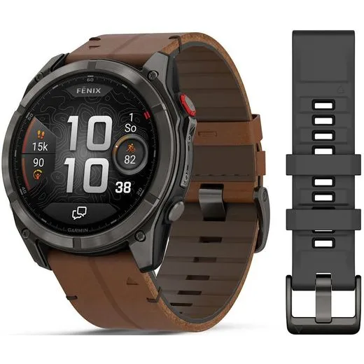 GARMIN FĒNIX® 8 PRO – 51 MM, AMOLED SAPPHIRE, CARBON GREY DLC TITANIUM S CHESTNUT KOŽENÝM ŘEMÍNKEM 010-03199-40 - FENIX 8 PRO 51MM - ZNAČKY