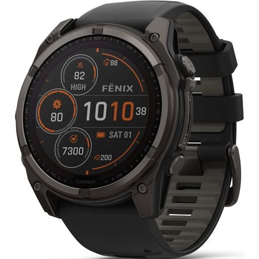 GARMIN FENIX® 8 – 51 MM, SOLAR, SAPPHIRE SAPPHIRE, CARBON GREY DLC TITANIUM S BLACK/GREY SILIKONOVÝM ŘEMÍNKEM 010-02907-11 - FENIX 8 51MM - ZNAČKY
