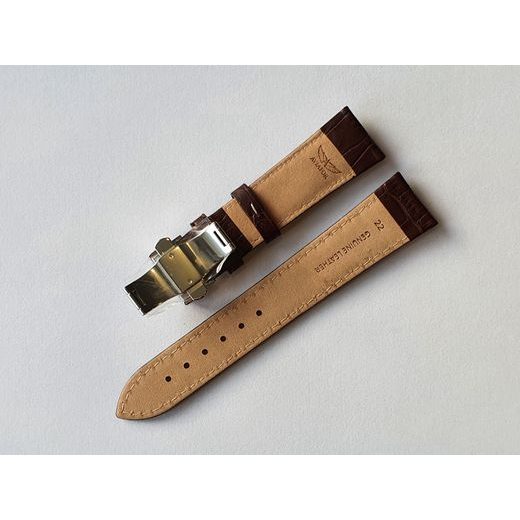 BROWN LEATHER AVIATOR STRAP FOR DOUGLAS V.3.20.0.141.4 - BUTTERFLY BUCKLE/SILVER - STRAPS - ACCESSORIES