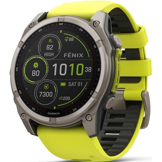 GARMIN FENIX® 8 – 51 MM, SOLAR, SAPPHIRE SAPPHIRE, TITANIUM S YELLOW/GRAPHITE SILIKONOVÝM ŘEMÍNKEM 010-02907-21 - FENIX 8 51MM - ZNAČKY