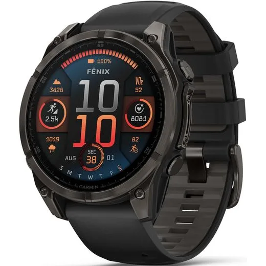 GARMIN FENIX® 8 – 47 MM, AMOLED SAPPHIRE, CARBON GREY DLC TITANIUM S BLACK/GRAY SILIKONOVÝM ŘEMÍNKEM 010-02904-21 - FENIX 8 47MM - ZNAČKY