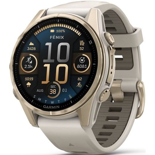 GARMIN FENIX® 8 – 43 MM, AMOLED SAPPHIRE, SOFT GOLD / FOG GREY SE SILIKONOVÝM ŘEMÍNKEM 010-02903-11 - FENIX 8 43MM - ZNAČKY