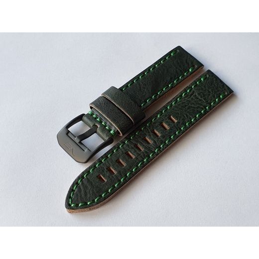 VOSTOK EUROPE LEATHER STRAP FOR ALMAZ 6S11-320C261 - GREEN/BLACK BUCKLE - STRAPS - ACCESSORIES