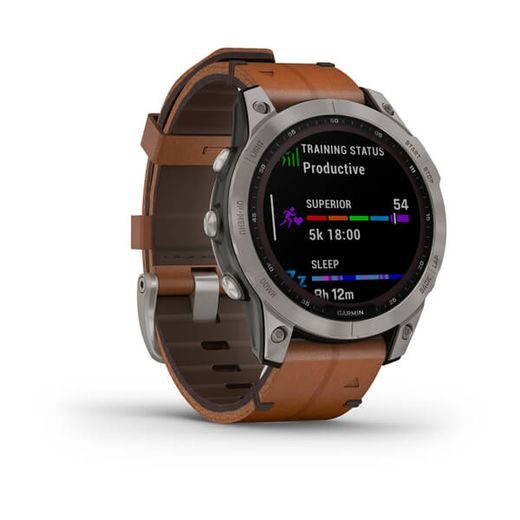 GARMIN FENIX 7 PRO SAPPHIRE SOLAR STYLE TITAN BROWN LEATHER BAND 010-02540-31 - GARMIN - ZNAČKY