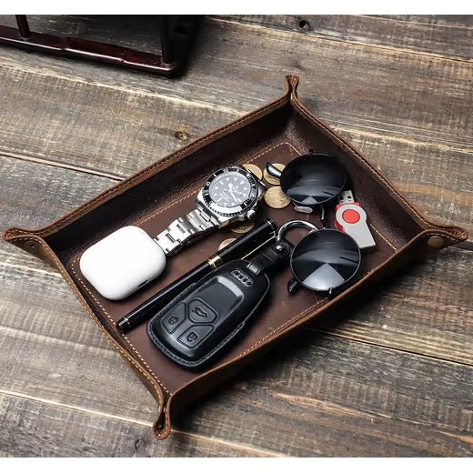 PLATOU DE DEPOZITARE DIN PIELE HELVETI (MARO ÎNCHIS) - CUTII PENTRU CEASURI - ALTELE