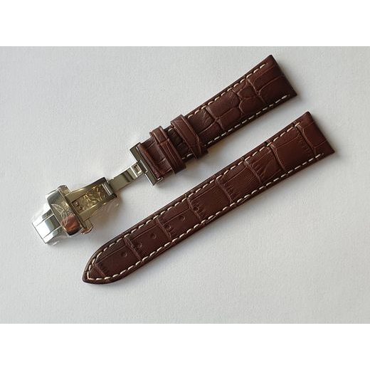 BROWN LEATHER AVIATOR STRAP FOR DOUGLAS V.3.20.0.141.4 - BUTTERFLY BUCKLE/SILVER - STRAPS - ACCESSORIES