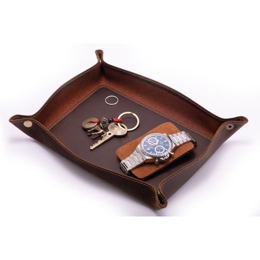 PLATOU DE DEPOZITARE DIN PIELE HELVETI (MARO ÎNCHIS) - CUTII PENTRU CEASURI - ALTELE