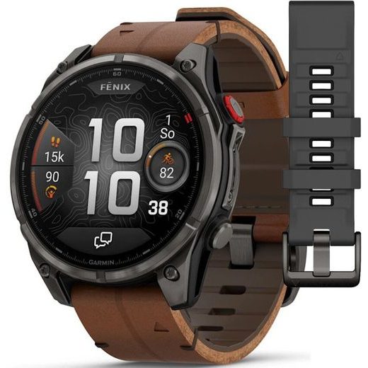 GARMIN FĒNIX® 8 PRO – 51 MM, AMOLED SAPPHIRE, CARBON GREY DLC TITANIUM S CHESTNUT KOŽENÝM ŘEMÍNKEM 010-03199-40 - FENIX 8 PRO 51MM - ZNAČKY