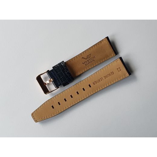 KOŽENÝ ŘEMÍNEK VOSTOK EUROPE CROCO PRO GAZ 14 LIMOUSINE 6S21-565B596 - 23 MM/MODRÝ/ZLATÁ SPONA - ŘEMÍNKY - OSTATNÍ