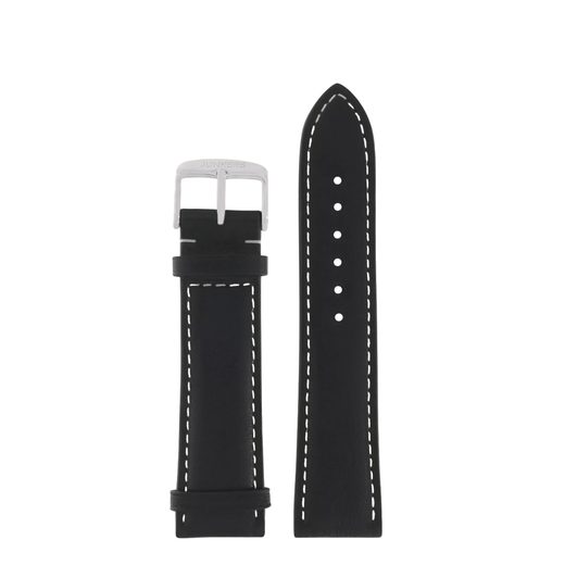 LEATHER STRAP JUNKERS 22MM - BLACK/WHITE STITCHING - STRAPS - ACCESSORIES