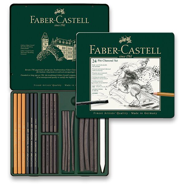 Levně Sada uměleckých uhlů Faber-Castell Pitt Monochrome Charcoal v plechové krabičce - 24 ks 0042/1129780 + 5 let záruka, pojištění a dárek ZDARMA