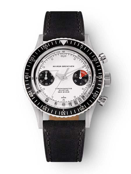 Nivada Grenchen Chronomaster White Panda Manual - Black leather