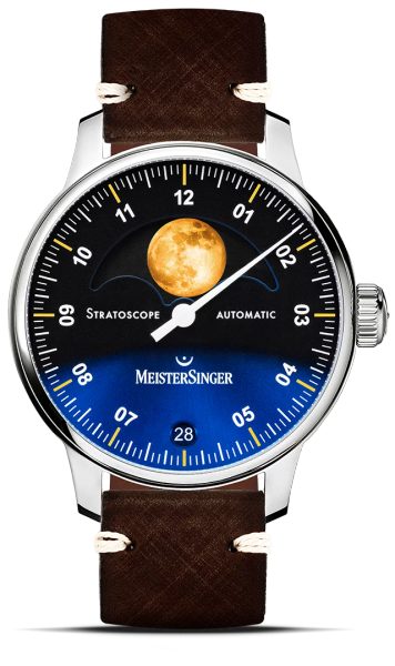 Levně MeisterSinger Stratoscope ST982G - Tmavě hnědý kožený řemínek + 5 let záruka, pojištění a dárek ZDARMA