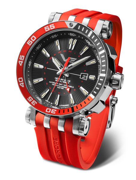 Vostok Europe Energia Rocket Automatic GMT NH34-575A717 - Červený silikonový řemínek + 5 let záruka, pojištění a dárek ZDARMA