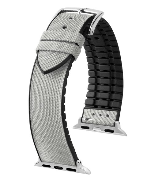 Řemínek Hirsch Arne pro Apple Watch - šedý - 22 mm - L – Standardní délka (doporučujeme) - 20 mm - Stříbrná